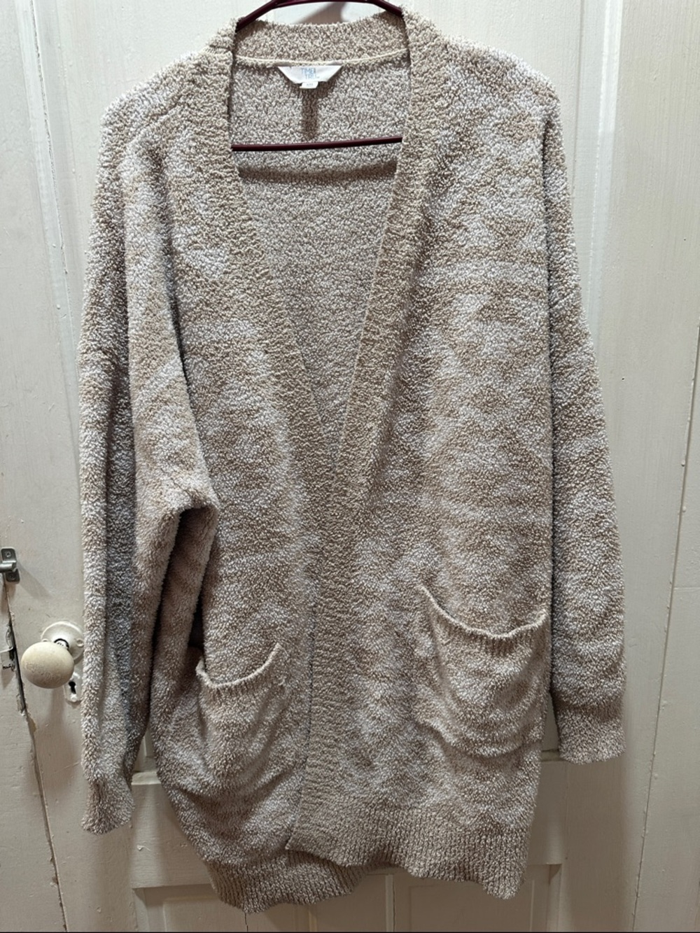 Time and Tru Cozy Open-Front Pocket Cardigan - Cream